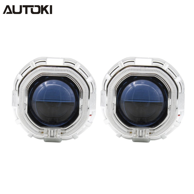 AUTOKI MG-1S 2.5inch Square Mini H1 Gatling Gun Shroud with LED Day Light Angel Eyes Crystal Halo Rings