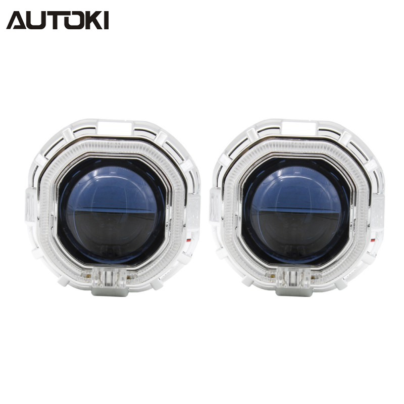 AUTOKI MG-1S 2.5inch Square Mini H1 Gatling Gun Shroud with LED Day Light Angel Eyes Crystal Halo Rings