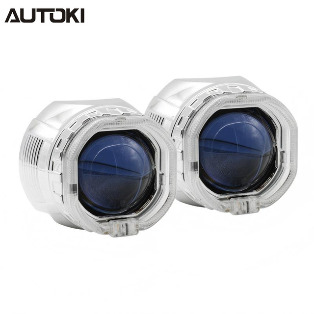 AUTOKI MG-2 2.5inch Square Mini H1 Gatling Gun Shroud with LED Day Light Angel Eyes Crystal Halo Rings