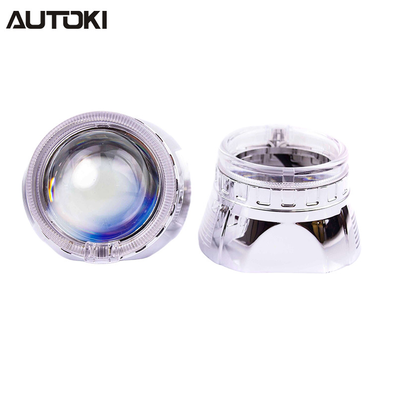 AUTOKI MG-4A 2.5inch Square Mini H1 Gatling Gun Shroud with LED Day Light Angel Eyes Crystal Halo Rings