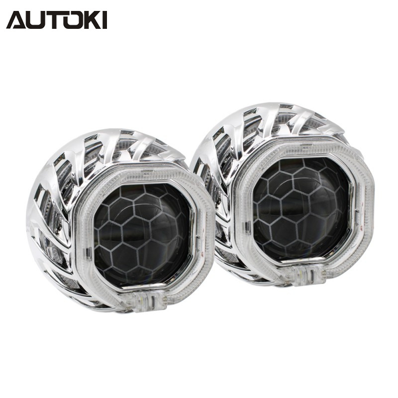 AUTOKI MG-5A 2.5inch Mini H1 Dual LED Shroud with LED Day Light Angel Eyes Crystal Halo Rings